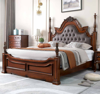 Hochwertiges Europäisches Königliches Stilbett mit Gewindesäule, Vintage Dunkelbrauner Samt + Schaumstoff, Weiches Langlebiges Massivholz-Schlafzimmerbett