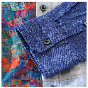 Chemises à manches longues en lin pur de haute qualité personnalisées pour hommes, boutons décontractés, impression numérique patchwork, chemise en lin - Product Image 3