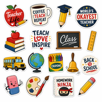 Autocollants personnalisés en vinyle pailleté holographique découpés sur mesure, avec logo personnalisé, design pour la vie scolaire des enseignants, adhésif ultra-résistant