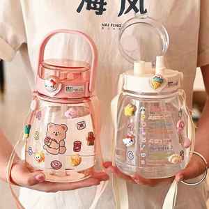 Botella de agua para gimnasio de gran capacidad de 1300 ml con doble boquilla y pajita, reutilizable, apta para alimentos y portátil. - Product Image 2