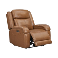 Fauteuil inclinable massant en cuir PU marron selle Watson Whitely pour adultes, avec appui-tête mural, ports de charge et structure en bois pour camping-car