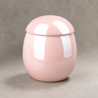 Urna Conmemorativa de Cerámica para Mascotas, 500ml, Frasco con Tapa en Forma de Huevo, Blanco Mate, Rosa Brillante, Pequeña Ceniza para Cremación, Moderna y Elegante