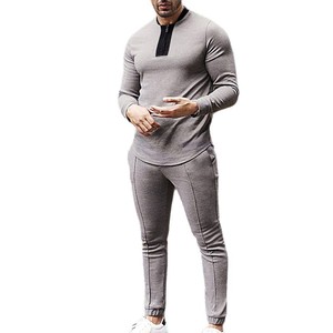 Conjunto de Dos Piezas de Punto Waffle para Hombre, Manga Larga, Cierre de Cremallera, Traje Deportivo Informal, Color Caqui, 100% Fibra de Poliéster - Product Image 5