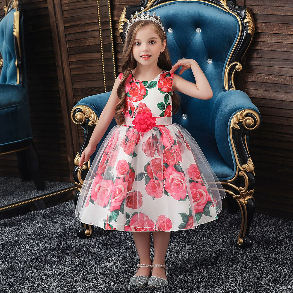 Princesse robe de mariée pour enfants enfants Satin imprimé fleur