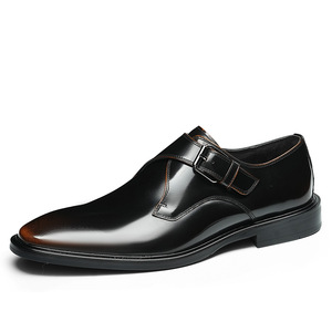รองเท้าหนังแท้สีดำทรง Monk Strap สำหรับผู้ชาย หัวแหลม ปิดด้วยหัวเข็มขัด เหมาะสำหรับใส่ทำงาน ทุกฤดู งานแต่งงาน พร้อมบริการดรอปชิปปิ้ง - Product Image 1