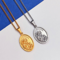 Collier pendentif en acier inoxydable or argent, médaille de saint patron, saint Gabriel archange, amulette, bijoux catholiques pour hommes