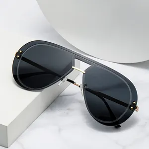 Lunettes de <span class=keywords><strong>soleil</strong></span> une pièce sans cadre pour hommes, mode vintage, conduite en plein air, crapaud classique, miroir - Product Image 1