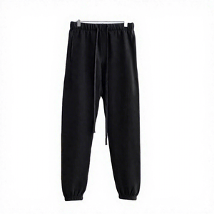 Pantalon de survêtement unisexe en coton noir, taille élastique avec cordon de serrage, bas de pantalon à revers, décontracté, pour l'hiver, séchage rapide, respirant, écologique - Product Image 1