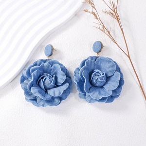 European and American Super Fairy Art <b>Earrings</b> New Trendy Hanging Fabric Flower <b>Drop</b> <b>Earrings</b> for Women Alloy Material - Product Image 1