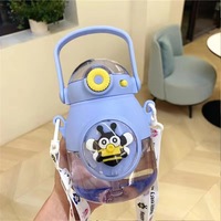 Botella de Agua Infantil de Gran Capacidad con Pajita, Diseño Estético y Lindo, Libre de BPA, Apta para Lavavajillas, con Patrón de Dibujos Animados para Niñas
