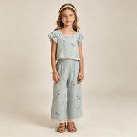 Tissu A080 Tencel Frais Bleu-Jaune à Motifs Floraux et Perlés pour Hanfu et Robes