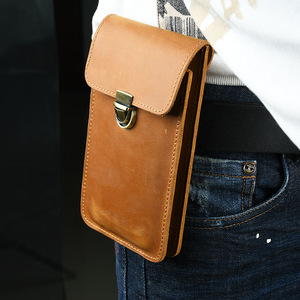 남성용 탑 레이어 정품 가죽 휴대 전화 가방 벨트 허리 걸이 가방 담배 보관 가방 - Product Image 1