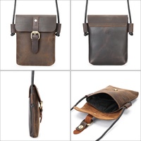Echt Lederen Gekke Paardenleer Lichtgewicht Mobiele Telefoontas Voor Heren Crossbody Schoudertas
