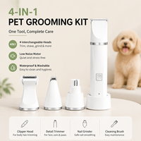 Tondeuse électrique 4-en-1 pour animaux de compagnie, kit de toilettage sans fil, coupe-griffes pour chien et chat, faible bruit, rechargeable