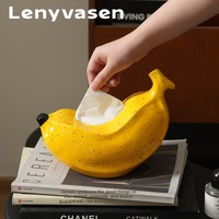 Boîte à mouchoirs en céramique verte banane/poivron, personnages de dessins animés créatifs, décoration intérieure, salon, table à café/salle à manger, rangement chambre à coucher