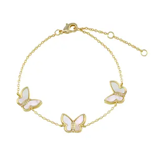 Fine jewelry bracelets & bangles 18k gold plated butterfly mother of pearl sterling silver s925 bracelet women