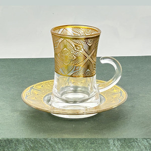 Set <span class=keywords><strong>da</strong></span> Caffè Arabo Turco del Medio Oriente con Decorazioni Dorate, Tazza <span class=keywords><strong>da</strong></span> Tè in Vetro con Piattino, Set di Tazze <span class=keywords><strong>da</strong></span> Caffè Etiopi <span class=keywords><strong>da</strong></span> 100ml - Product Image 2