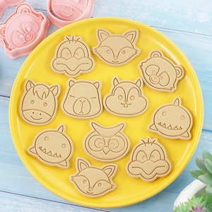 Lindo gato conejito cerdo oveja Tigre prensa moldes para galletas de azúcar <span class=keywords><strong>Fondant</strong></span> hornear pastel herramientas 3D cabeza de Animal de dibujos animados cortador de galletas conjunto - Product Image 4