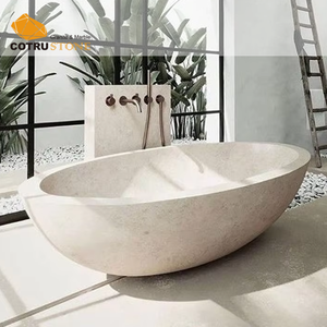 <span class=keywords><strong>Baignoire</strong></span> de forme ovale <span class=keywords><strong>en</strong></span> <span class=keywords><strong>marbre</strong></span> naturel de couleur beige, sensation rétro, design unique, <span class=keywords><strong>baignoire</strong></span> intérieure de qualité supérieure de haut de gamme - Product Image 1