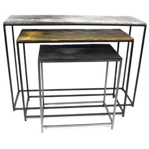 Tables gigognes trois pièces VIAF-1011 |   Table basse moderne avec plateau en verre et structure en fer et aluminium, facile à nettoyer, décoration de salon - Product Image 1