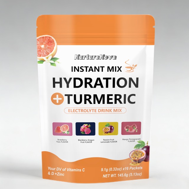Hydration + Turmeric Instant Electrolyte Drink Mix 16 Packets 4 Flavors with Vitamins C D and Zinc