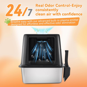 Caja de arena inteligente de acero inoxidable con control de olores, automática, para gatos, 135, con tapa abatible, desodorización eléctrica, cerrada y de lados altos - Product Image 2