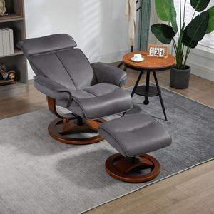 Modern Design One-Seater Massage <strong>Recliner</strong> <strong>Chair</strong> with Extendable Ottoman <strong>Grey</strong> Leather and Metal Frame Contemporary Sofa <strong>Chair</strong> - Product Image 2