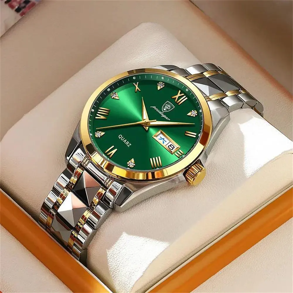 New Classic Green Dial Luxury Men Not Automatic Watches Stainless Steel Waterproof Quartz Watch JX-985