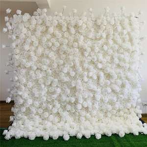 Muro de Flores Artificiales para Boda de 2.4m con Base de Tela, Rosas Blancas de Simulación, Decoración de Fondo para Bodas - Product Image 3