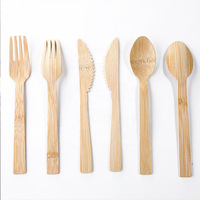 Ensemble de couverts jetables biodégradables en bambou – Couteau, fourchette et cuillère en bambou naturel pour plats à emporter