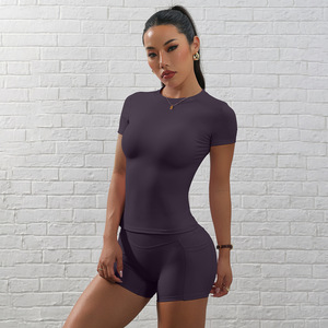 Pantaloncini da donna a manica corta 2 pezzi set da Yoga da palestra set da <span class=keywords><strong>Fitness</strong></span> Activewear allenamento in esecuzione di vestiti da Yoga nudi ad asciugatura rapida - Product Image 5