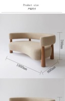 Canapé Courbé Lambskin Style Rétro Wabi-Sabi pour Salon Minimaliste – Design Incurvé en Tissu avec Pieds en Bois pour la Maison