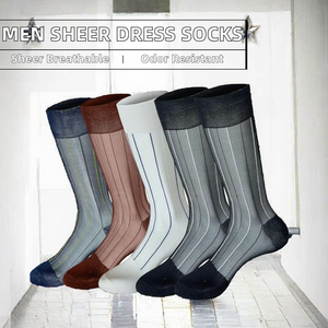 Chaussettes habillées transparentes pour hommes, antidérapantes, fines, respirantes, anti-odeur, à rayures verticales, pour costumes d'affaires, idéales pour l'été - Product Image 2
