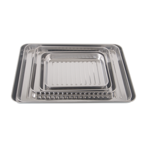 Wholesale Kitchen Cookware Oven Food-grade <strong>Grill</strong> <strong>Pans</strong> Customized Logo Multi Specifications Stainless Steel Rectangle Baking Tray - Product Image 1