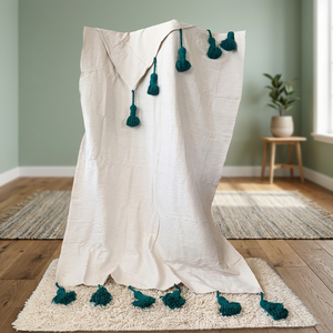 Handmade Cotton/Wool Vintage All-Season Portable Pom Pom <b>Blanket</b> for Home Decor Bedding Anti-Pilling - Product Image 1