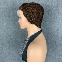Perruque Courte Bouclée en Cheveux Humains avec Dentelle Frontale, Coupe Pixie, Cheveux Brésiliens Frisés Crépus pour Femmes Noires, Perruques Frontales en Dentelle Transparente 13*4