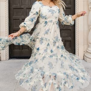 Oti Textile Koleksi Musim Panas 2025 Gaun Maxi Panjang Wanita untuk Gaya Busana Wanita Lengan Mengembang Gaun Pesta Pernikahan Bermotif Bunga - Product Image 2