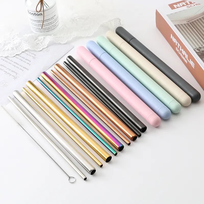 304 stainless steel drinking color metal straw with wheat case straw set