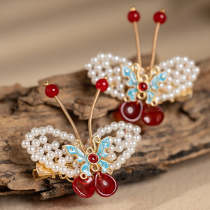 Pinza para el pelo con cuentas de mariposa, estilo antiguo, nuevo accesorio para el pelo de estilo chino, estilo tradicional chino, Hanfu, borde hecho a mano - Product Image 2