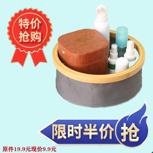 Round Bamboo Oxford Cloth Storage <b>Basket</b> Dark Gray <b>Foldable</b> Lightweight Home Organizer - Product Image 4