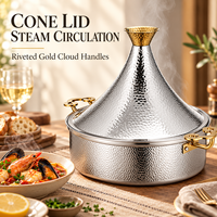WOXIANG 30cm Pot à tajine martelé en acier inoxydable 3 couches pour ragoût d'agneau et fruits de mer mijotés