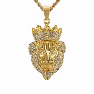 Hip Hop <span class=keywords><strong>Lion</strong></span> Head CZ Zircon 316 Acier Inoxydable Pvd 18K Plaqué Or Pendentif Bijoux Fine Mode Bijoux Collier pour Hommes Femmes - Product Image 2