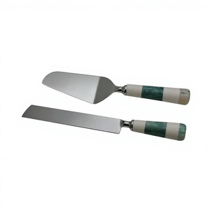 Juego de 2 utensilios para servir pasteles de boda de diseño moderno, de acero inoxidable y resina ecológica, aptos para horno, cuchillo para pastel, cuchillo para pizza y queso - Product Image 1