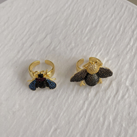 Scarabée et abeille ensemble de bijoux CZ plaqué or laiton insecte réglable anneau et pendentif collier ensemble de vente en gros