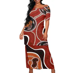 Custom Australia Aboriginal Plus Size S-4XL Women's Dresses Clothing Dot Printing Ladies Island Two Pieces Puletasi Dress Set