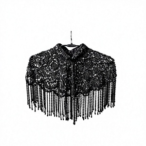 Cape d'épaule en coton et polyester pour femme, ornée de perles, broderies florales et franges, idéale pour les mariages et les fêtes - Product Image 1