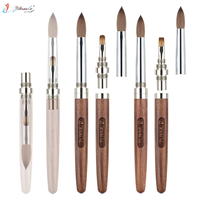 Pinceau professionnel pour nail art en poils de Kolinsky 2-en-1 avec manche en bois de santal détachable pour manucure acrylique avec capuchon portable