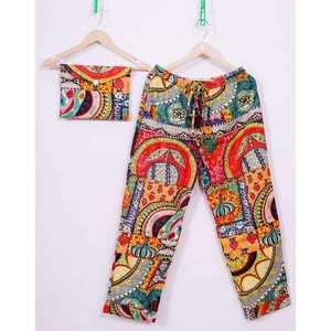 Conjunto de Pijama de Lujo para Mujer, Cuello en V, 100% Algodón Satinado, 2 Piezas, Estampado a Mano, Cintura Elástica, Transpirable, Otoño - Product Image 2