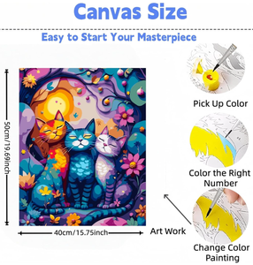 Gatos Coloridos de Dibujos Animados, 24 Colores, Pintura Acrílica DIY, Pintura Digital Moderna y Ecológica por Números, Lienzo de 40x50cm, Arida - Product Image 2