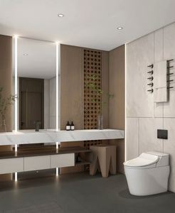 Meuble-lavabo de salle de bain simple de style minimaliste contemporain, avec un grand miroir intelligent - Product Image 4